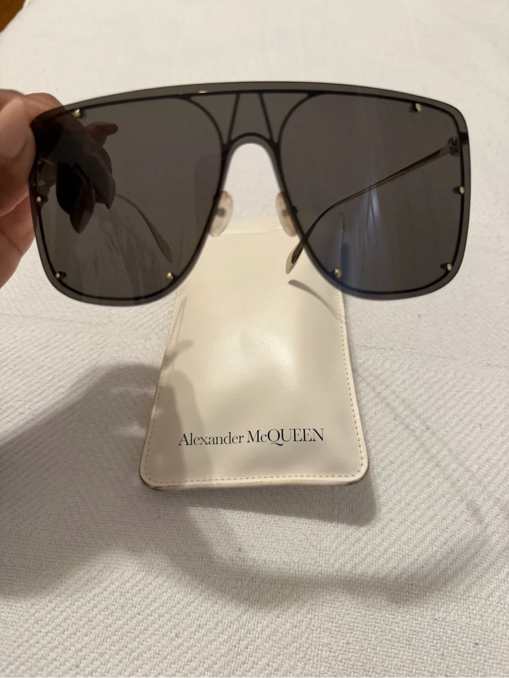 Alexander McQueen Black Shield Sunglasses with Gold Accents